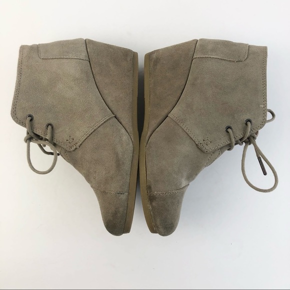 Toms Taupe Desert Wedge Suede Leather Laced Bootie 8 - Picture 2 of 10